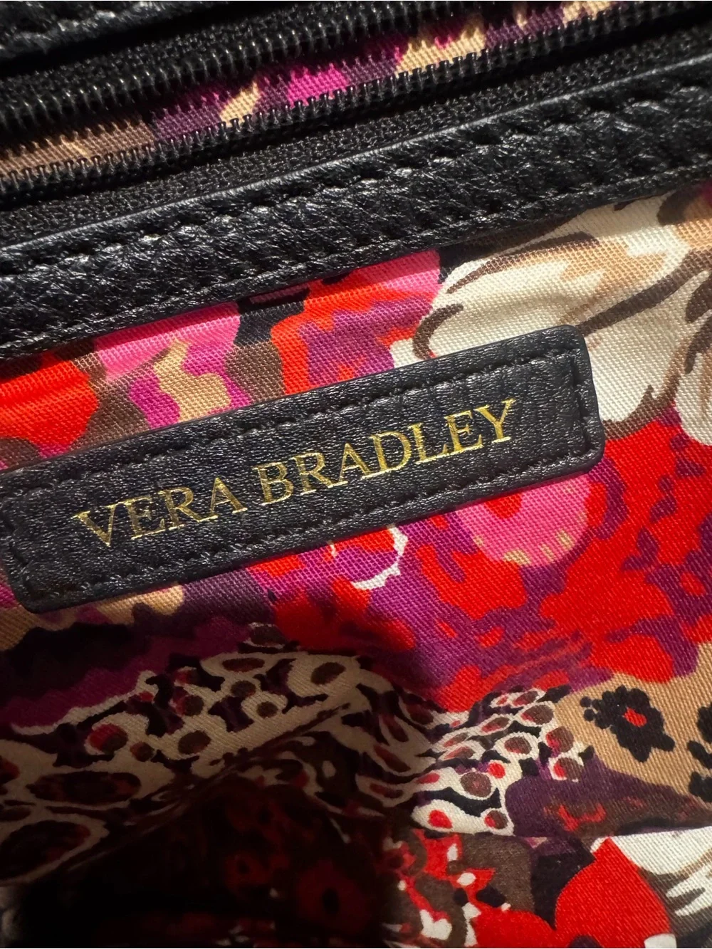 Vera Bradley Black Quilted Satchel with Gold Hardware Plaque